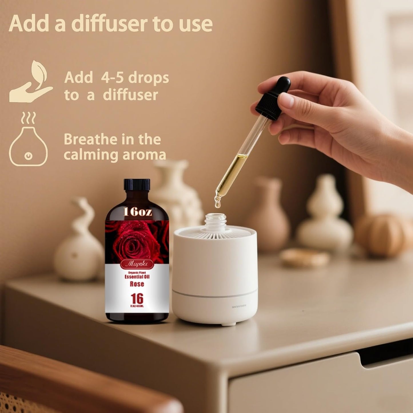 Rose Fragrance Oil-Rose Essential Oil 16.33oz (490ml)-100% Pure Natural Scent for Diffusers, Candles, Soap Making & Aromatherapy-Relaxing Home & Gift Essential Oil for Bath, Massage