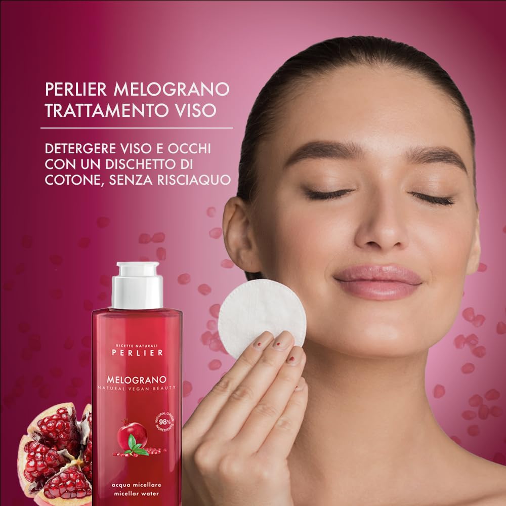 Perlier Pomegranate Micellar Cleansing Water - Gentle Makeup Remover & Skin Refresher - Hydrating & Antioxidant-Rich Formula - 6.7 fl oz