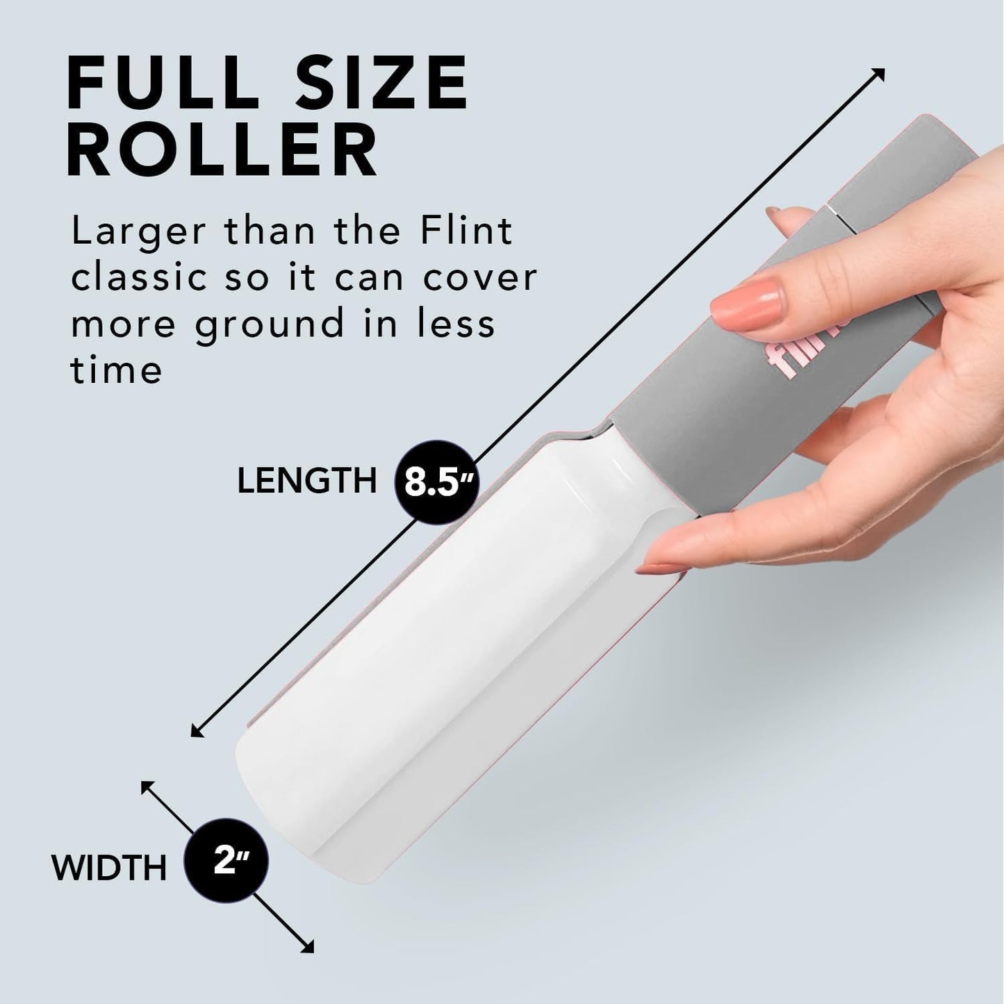 Flint Plus Retractable Lint Remover & Pet Hair Roller for Clothes – Refillable & Reusable Lint Roller with 70 Extra Sticky Tear-Off Sheets – Value Pack, Light Grey