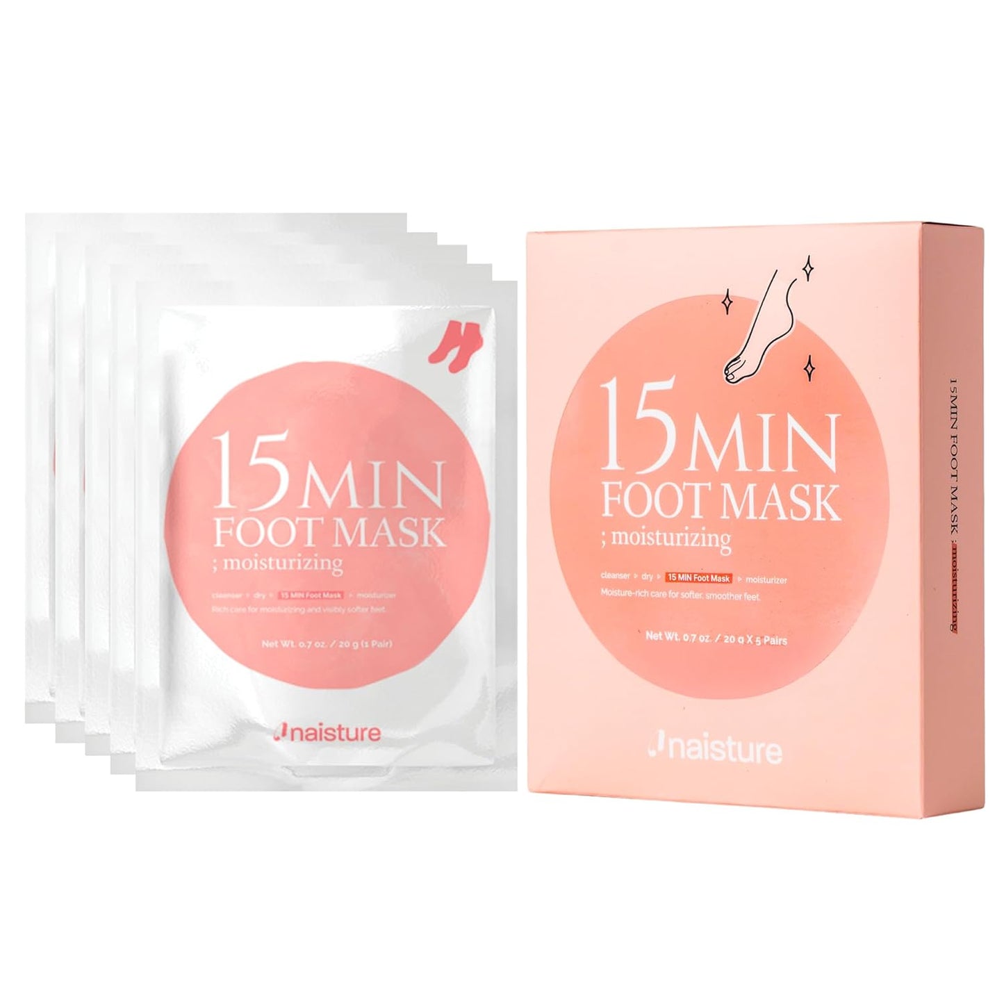 15 Min Foot Moisturizing Mask – Reviving Sock Mask with Shea Butter & Jojoba Oil for Dry Feet and Heels