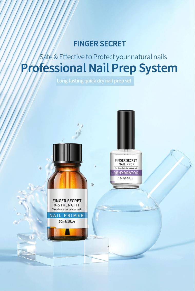Nail Primer and Dehydrator-Professional Nail Prep Dehydrator and X-Strength Primer Set, Non-acid Air dry nail prep kit, No Burn Fast Air Dry, For Natural Nail & UV Gels.