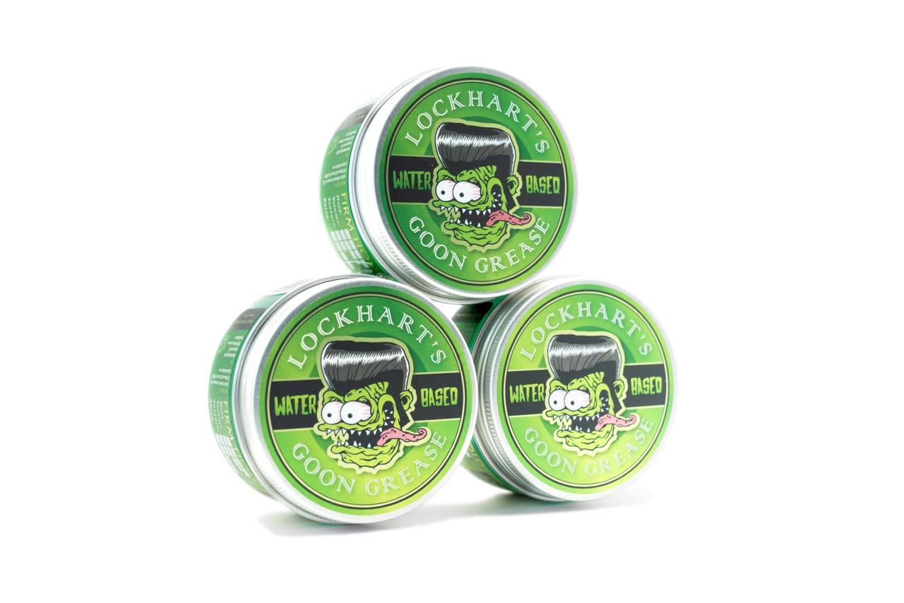 Goon Grease by Lockhart’s (3 pack) – Water-Based Pomade for Men – High Shine and Stronger Hold For The Slickest Hair On Earth – Perfect For Modern Looks, Curly or Slicked Back Hair (3.4oz each)