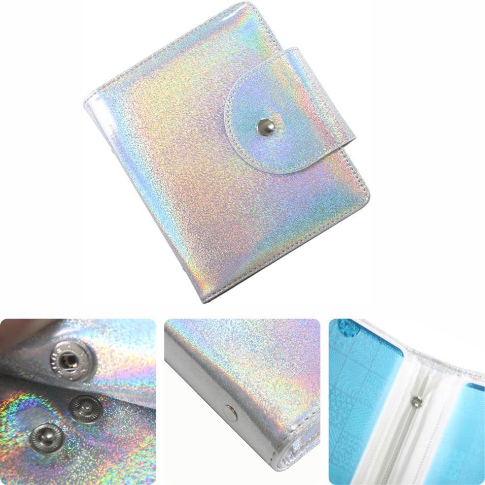 Yigo 20 Slots Image Stamper Plate Collection Laser Color Nail Art Stamp Plate Stamping Plates Cases Stamp Nail Template Organzier for 9.5X14.5CM Size Nail Art Plates (C-Silver)