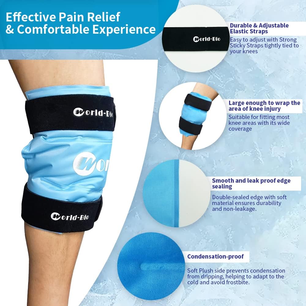 Knee Ice Pack Wrap for Pain Relief, Reusable & Flexible Gel Cold Pack for Leg Injuries, Swelling, Replacement Surgery, Hot & Cold Compress Knee Ice Wrap for Arthritis, Post-Surgery Recovery