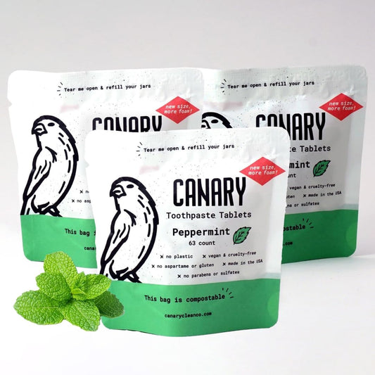Canary Nano Hydroxyapatite Toothpaste Tablets Peppermint - Remineralizing, Fluoride Free, All Natural Tabs with Xylitol - Great for Travel, Plastic Free - 189 Count