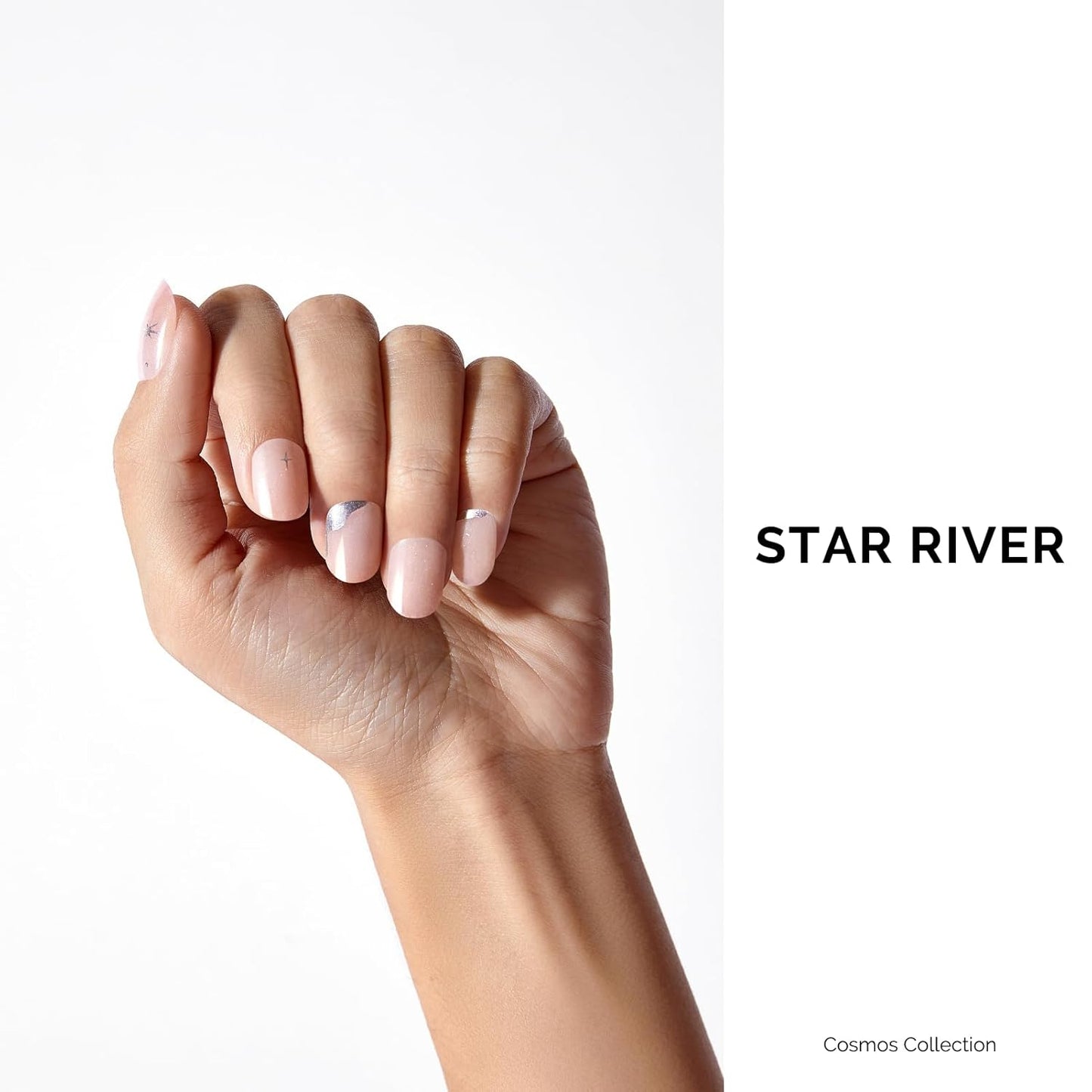 Semi Cured Gel Nail Strips - NAILOG 34 Pcs Gel Nail Stickers Buy 2 Get 1 UV Light | Long Lasting Nail Wraps with Glossy Gel Finish Clear Pink, Star River