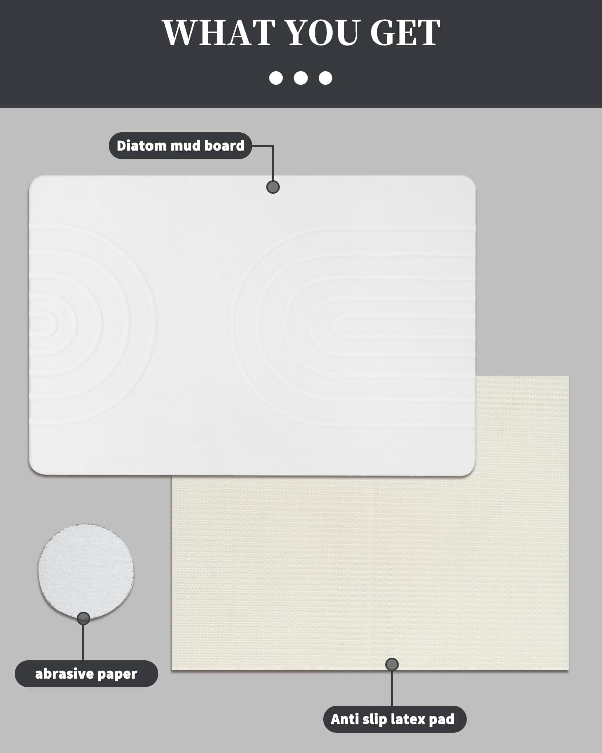 Stone Bath Mat 24"x16" - Diatomaceous Earth Shower Mat, Quick Dry, Anti-Slip, Modern Design with Bonus Non-Slip Pad - Perfect for Home Safety and Style,White,Straight