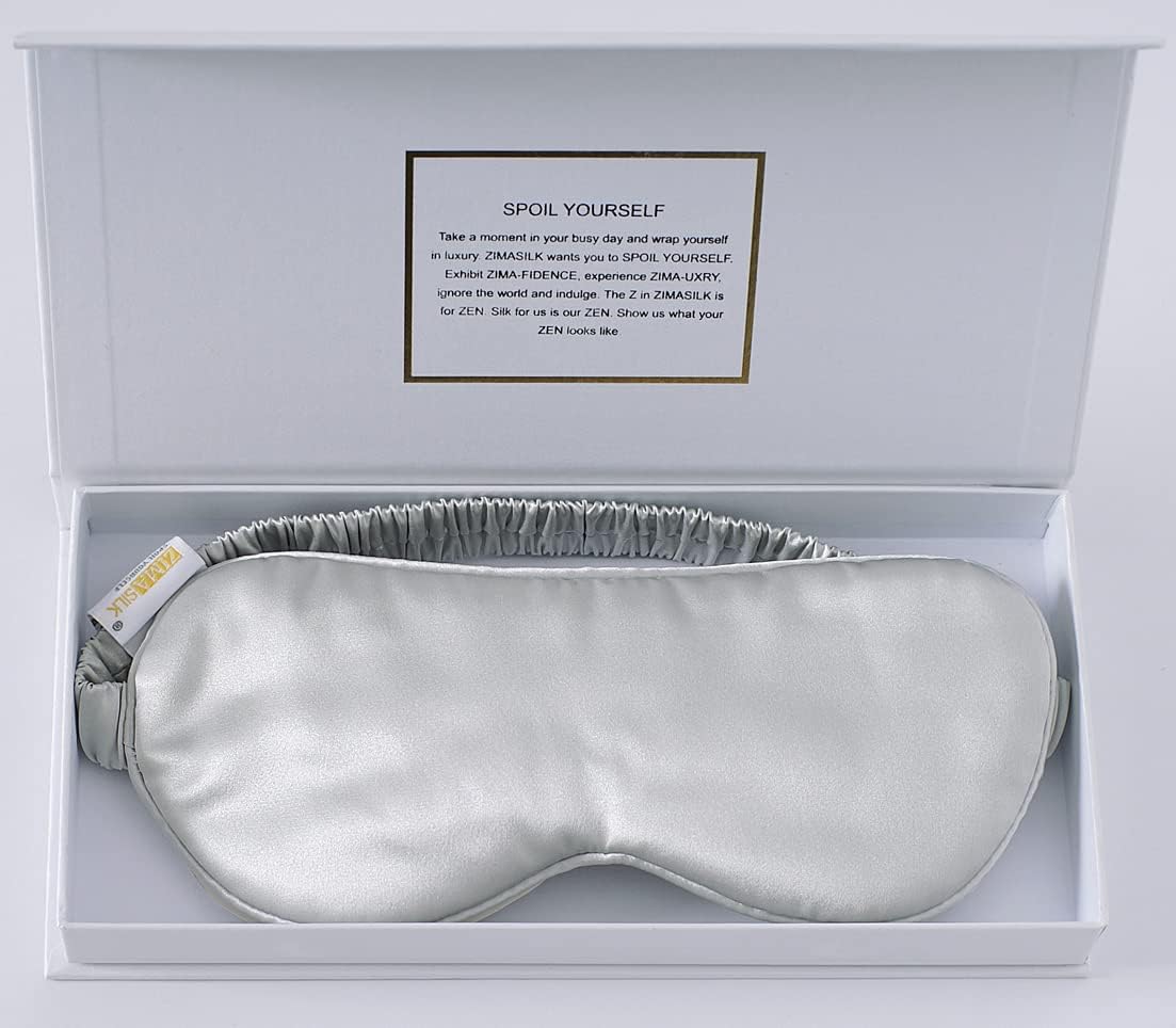 ZIMASILK Adjustable 100% 22 Momme Mulberry Silk Sleep Mask for Sleeping, Filled with Premium Mulberry Silk, Softest & Breathable Eye Sleeping Mask (Light Grey)