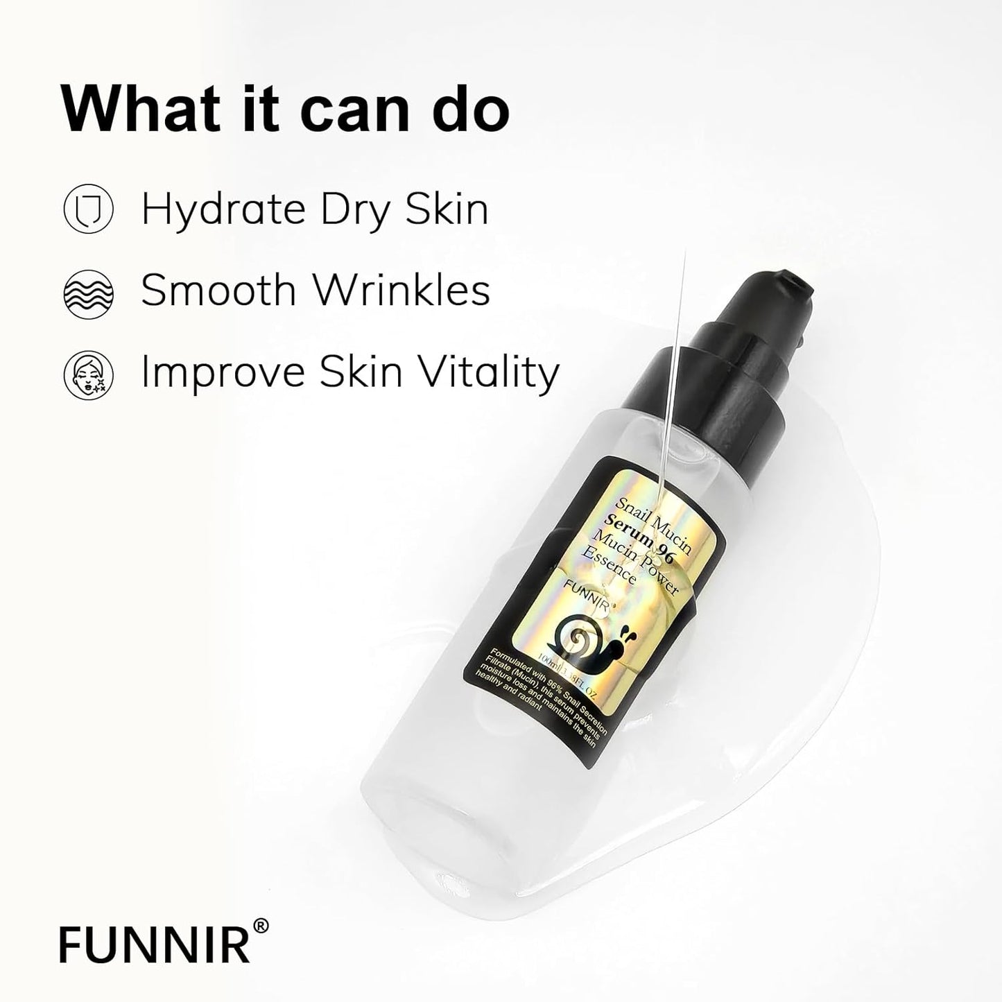 Snail Mucin 96% Essence 100ml, Hydrating Serum for Face with Snail Secretion Filtrate for Dull Skin, Skin care products for All Skin Types