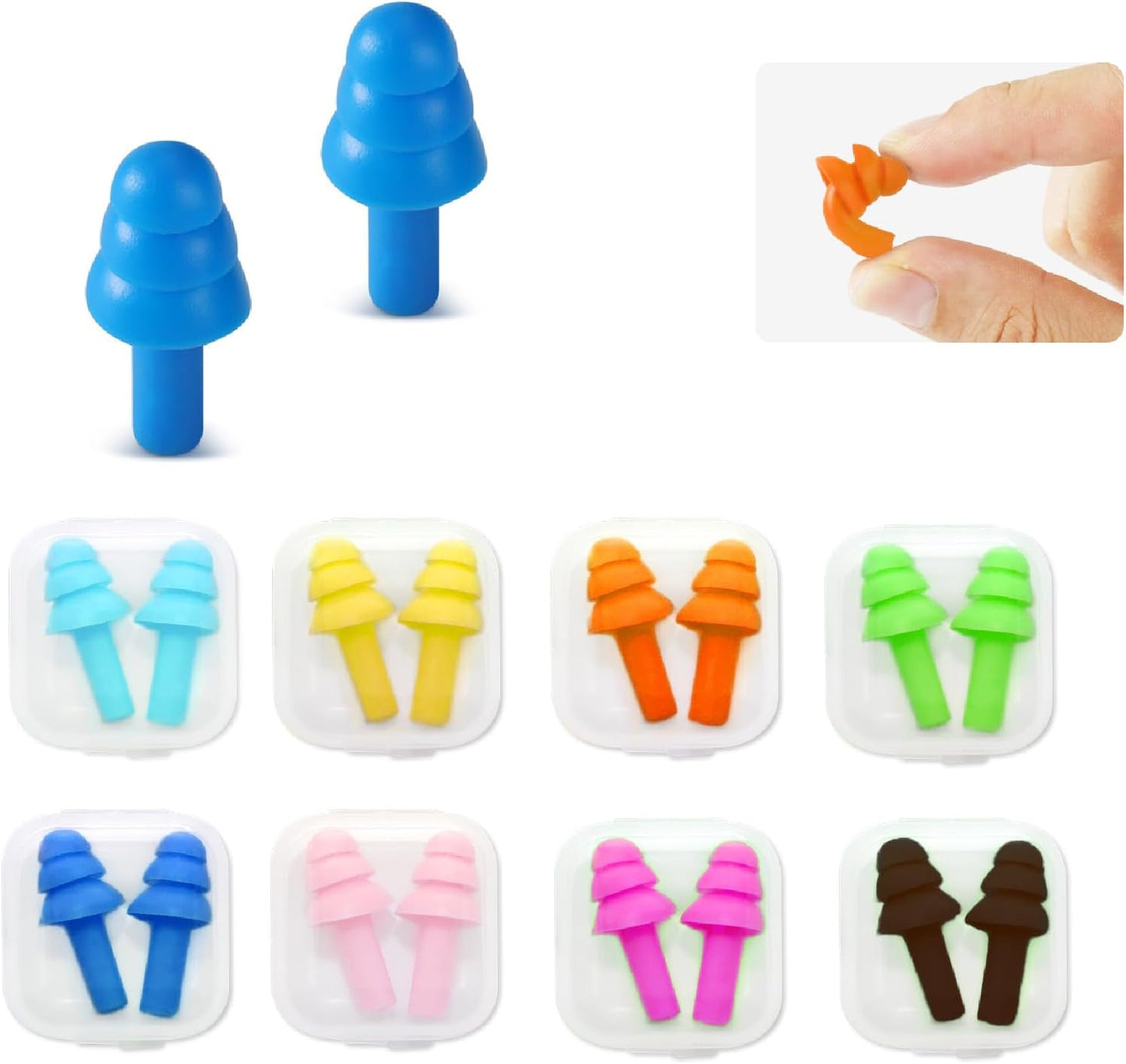 Ear Plugs for Swimming, Soft Ear Plugs for Sleeping Noise Cancelling, Reusable Ear Plugs for Noise Reduction, Ear Protection, Silicone Earplugs for Swimming, Sleeping, Snoring, Work, Concerts, 8 Pairs