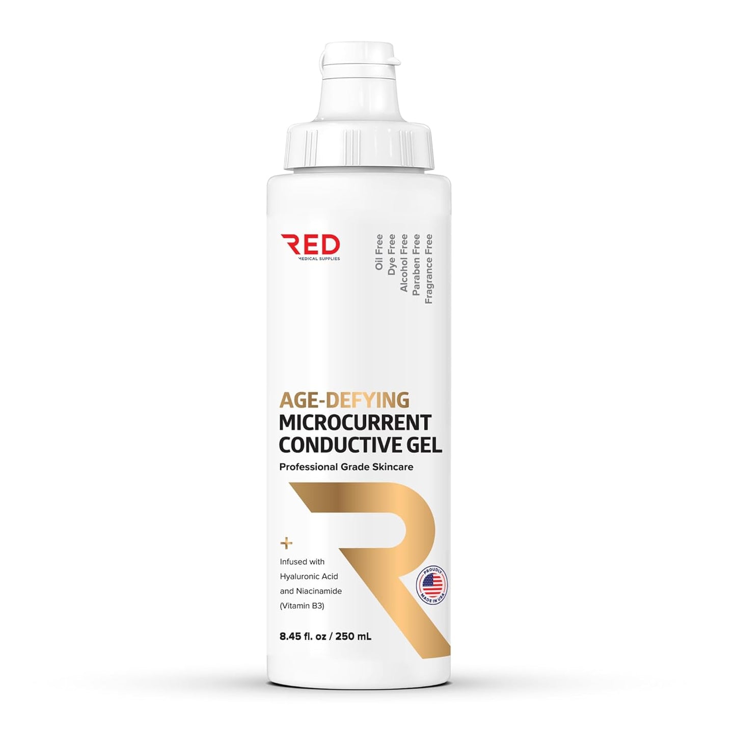 Age-Defying Microcurrent Conductive Gel with Hyaluronic Acid & Niacinamide (Vitamine B3), 8.45 fl oz - Long-Lasting, Non-Greasy, Hypoallergenic - 1 Bottle, 8.45 fl oz / 250mL