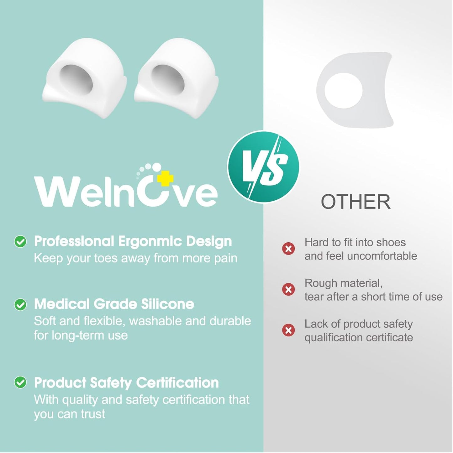 Welnove Toe Separator for Overlapping Toes - 12 PackToe Spacers for Bunions - Toe Corrector for Hammer Toes, Realign Crooked Toes - Preventing Rubbing Relieve Pressure (Medium, White)