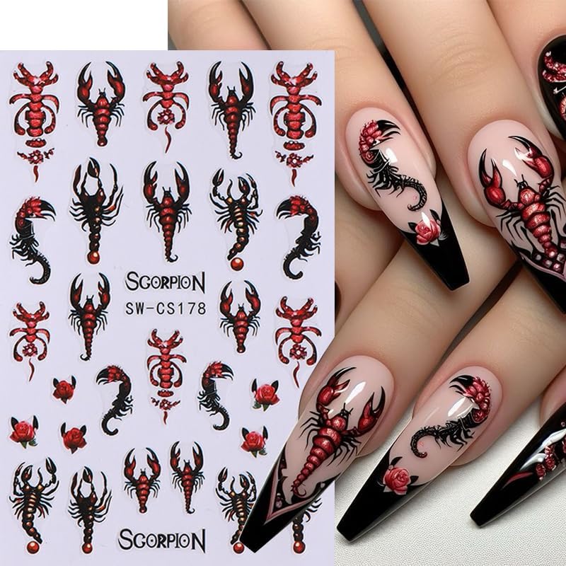 Halloween Nail Art Stickers 8 Sheets Cute Ghost Pink Pumpkin 3D Self-Adhesive Nail Decals Blood Chilli Cherry Designs ScorpionNail Decorations Halloween DIY Manicure Supplies for Women Girls&Kids