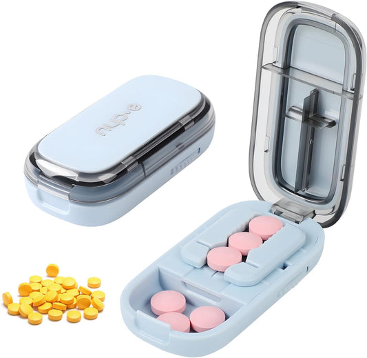 Pill Cutter Splitter for Small and Tiny,Echu Pill Cutter,1/2 & 1/4 Adjustable Pills Splitter with Centering Device for Cutting Multiple Pills,Easy to Use (Blue)