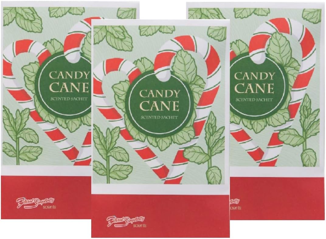 Floral Simplicity Candy Cane Scented Sachets Pack of 3, Fall & Winter - Long-Lasting Scented Bags, Home Fragrance, Air Freshener & Deodorizer for Closet, Room, Drawer, or Cars, Made in USA