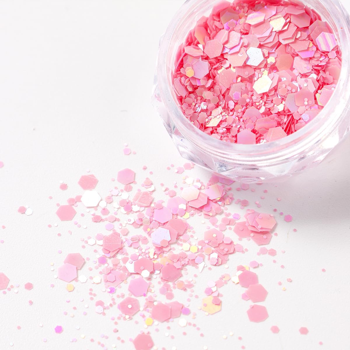 Pink Nail Glitter Powder, 12pcs Nail Art Sequins Dust Set, Holographic Paillette Sparkle Flakes for Acrylic Tips Manicure Decorations