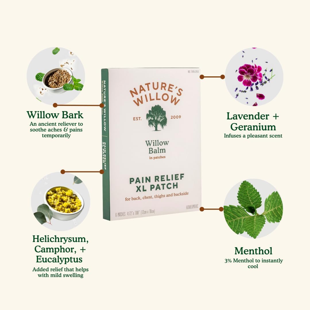 Nature's Willow Relief Patches – Fast-Acting, Plant-Based Topical Solution to Help with Sore Muscles & Joints | 6 Patches per Pack | 1-Pack