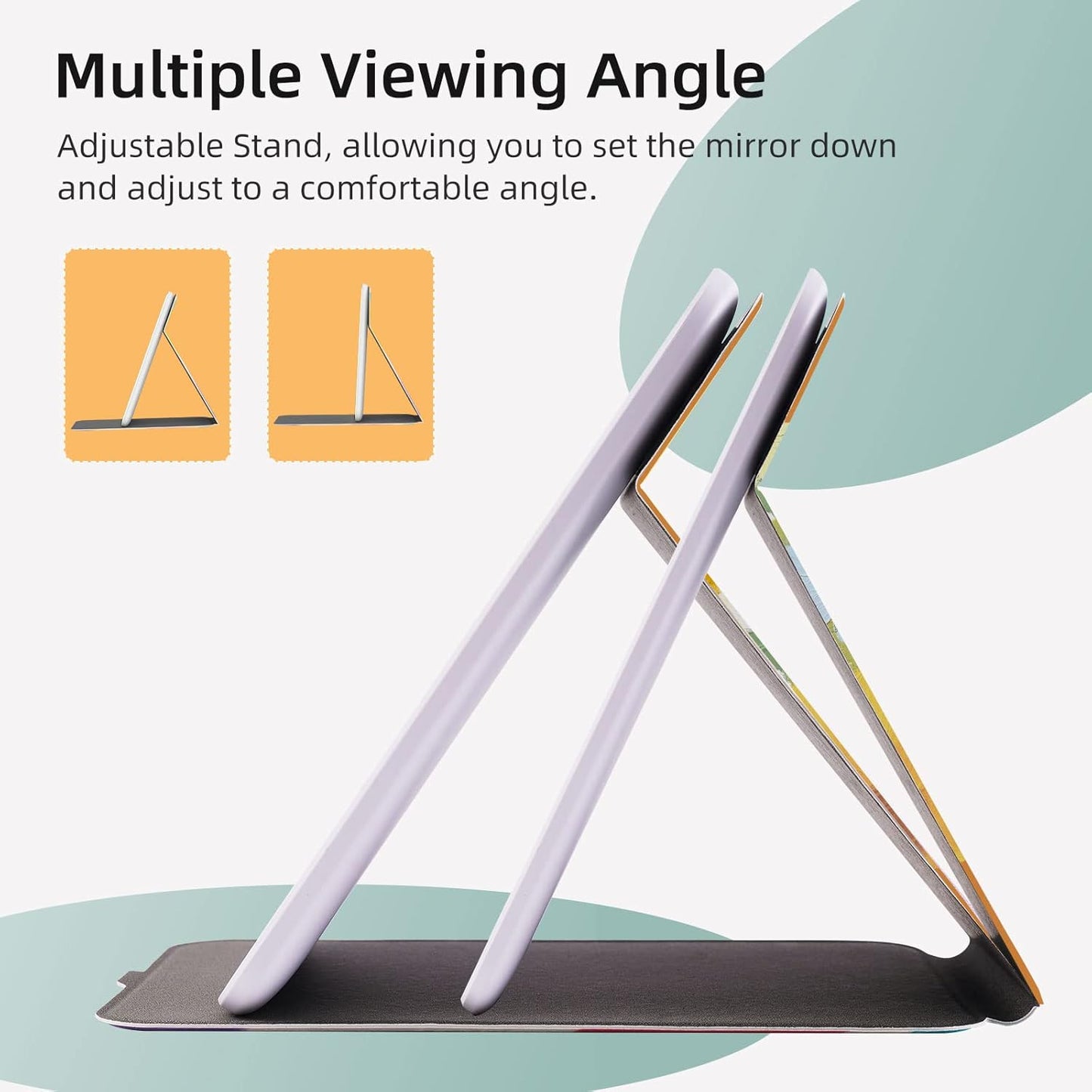 Rechargeable Travel Lighted Makeup Mirror with PU Leather Cover, Portable Travel Makeup Mirror with Lights, 3 Color Lighting,Touch Sensor Dimmable, Light Up Tabletop Cosmetic Mirror Folding Flower