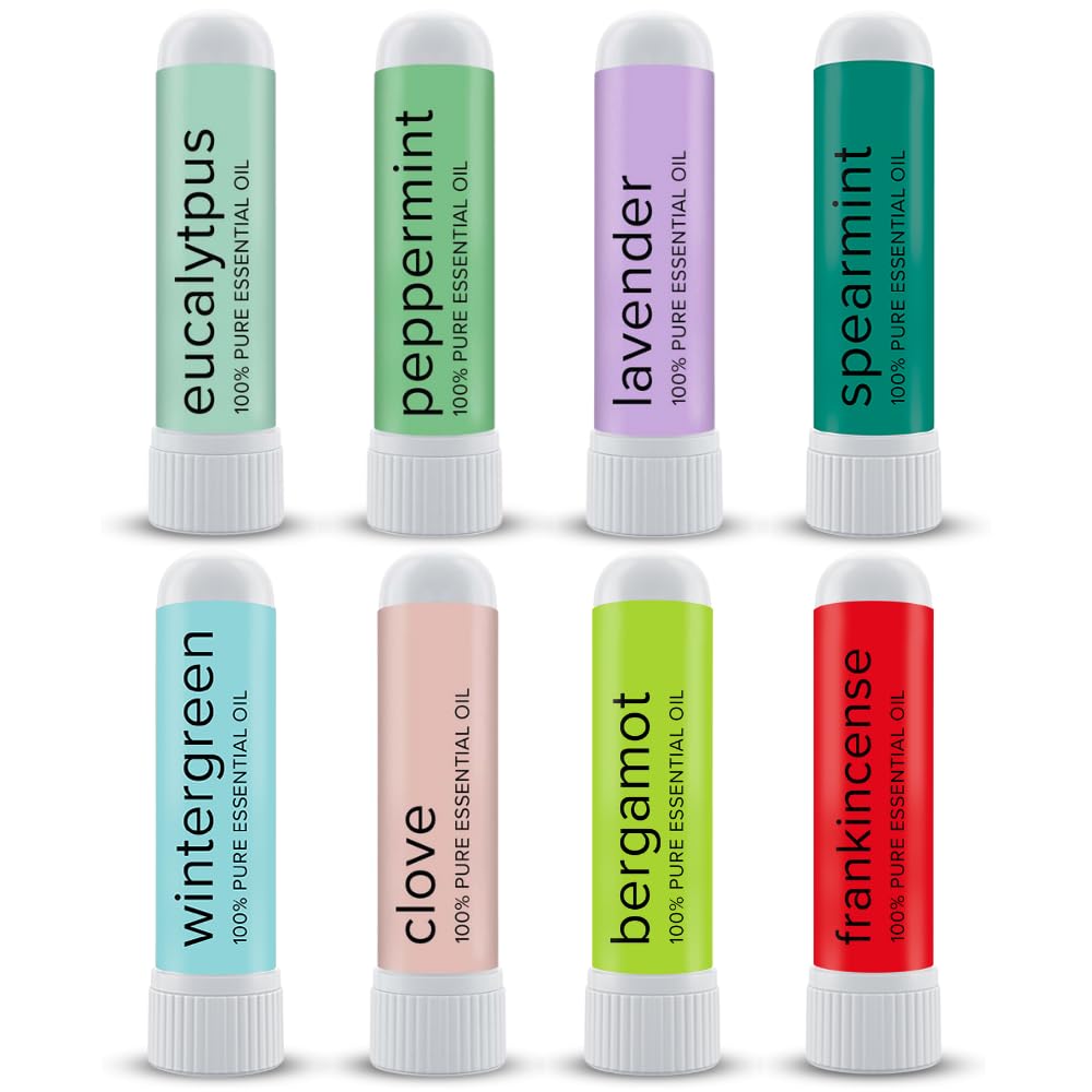 MOXĒ Nasal Inhalers Bundle, 8 Essential Oils, 100% Pure and Undiluted, Therapeutic Grade, No-Mess Portable Aromatherapy, Includes Eucalyptus, Peppermint, Lavender, Wintergreen, Made in USA - Pack of 8