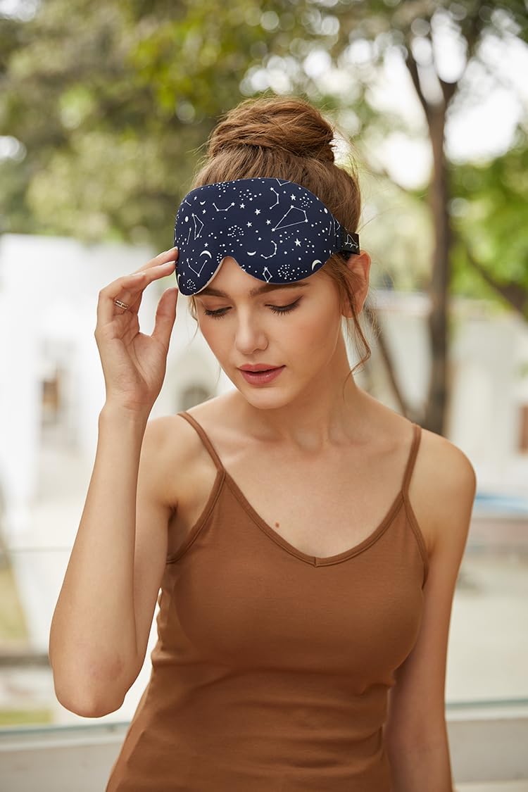 ALASKA BEAR Sleep Mask Women Men with Molded Eye Cups, Well-Contoured 3 D Extra-Plush Soft Memory Foam Blackout Eye Mask Zero Pressure on Eyelids & Eyelashes w Earplugs Set - Silent Night Stars