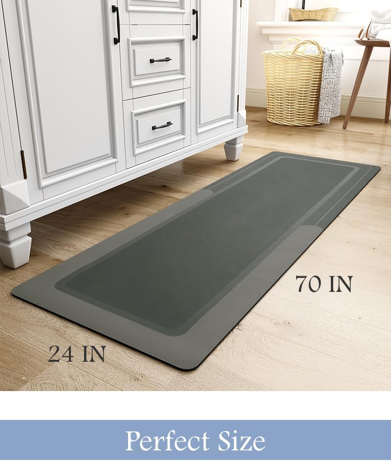 MontVoo-Bath Mat Rug Long Non Slip Super Absorbent Bathroom Runner Stain Resistant Quick Dry Thin Bathroom Mat Fit Under Door-24"x70",Darkgrey