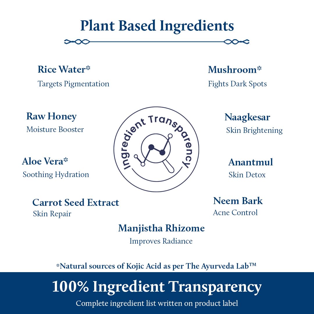 Blue Nectar Rice Water Face Wash with 2% Kojic Acid for Pigmentation | Face Cleanser for Oily, Dry & Sensitive Skin | Face Wash for Women & Men (11 Herbs, 3.4 Fl Oz)