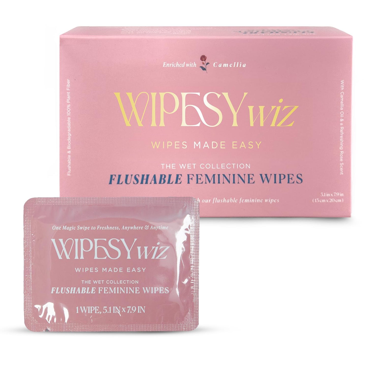 40 Count Flushable Feminine Wipes, Individually Wrapped Intimate Cleansing Wipes for Women | Travel Size For Period and Everyday Hygiene, pH-Balanced, Lightly Scented with Camellia, Chamomile & Aloe