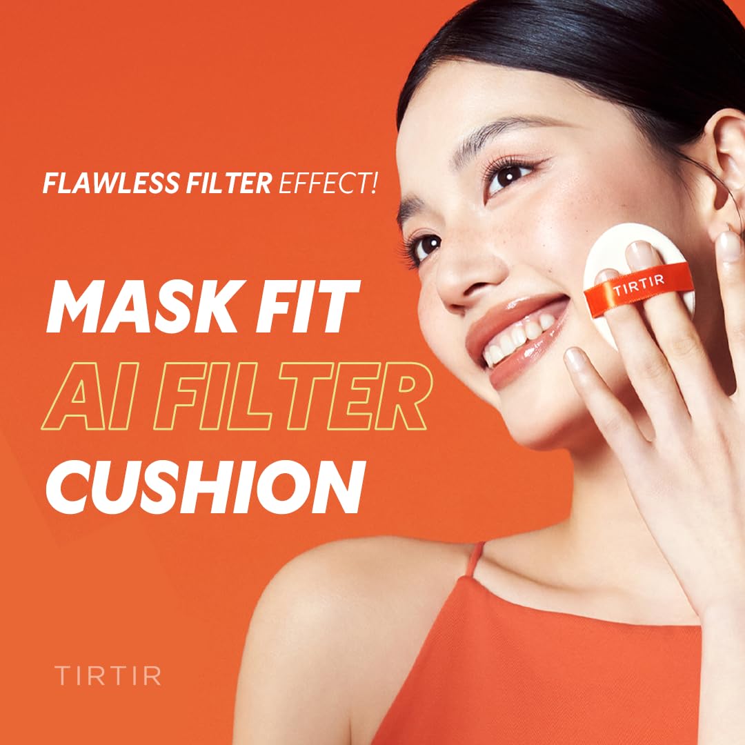 TIRTIR Mask Fit Ai Filter Cushion Foundation | AI-Like Semi-Matte Finish - Up to 72-Hour Medium to Full Coverage Korean BB Cushion Make up Beauty, #23N Sand, 0.63 Fl Oz