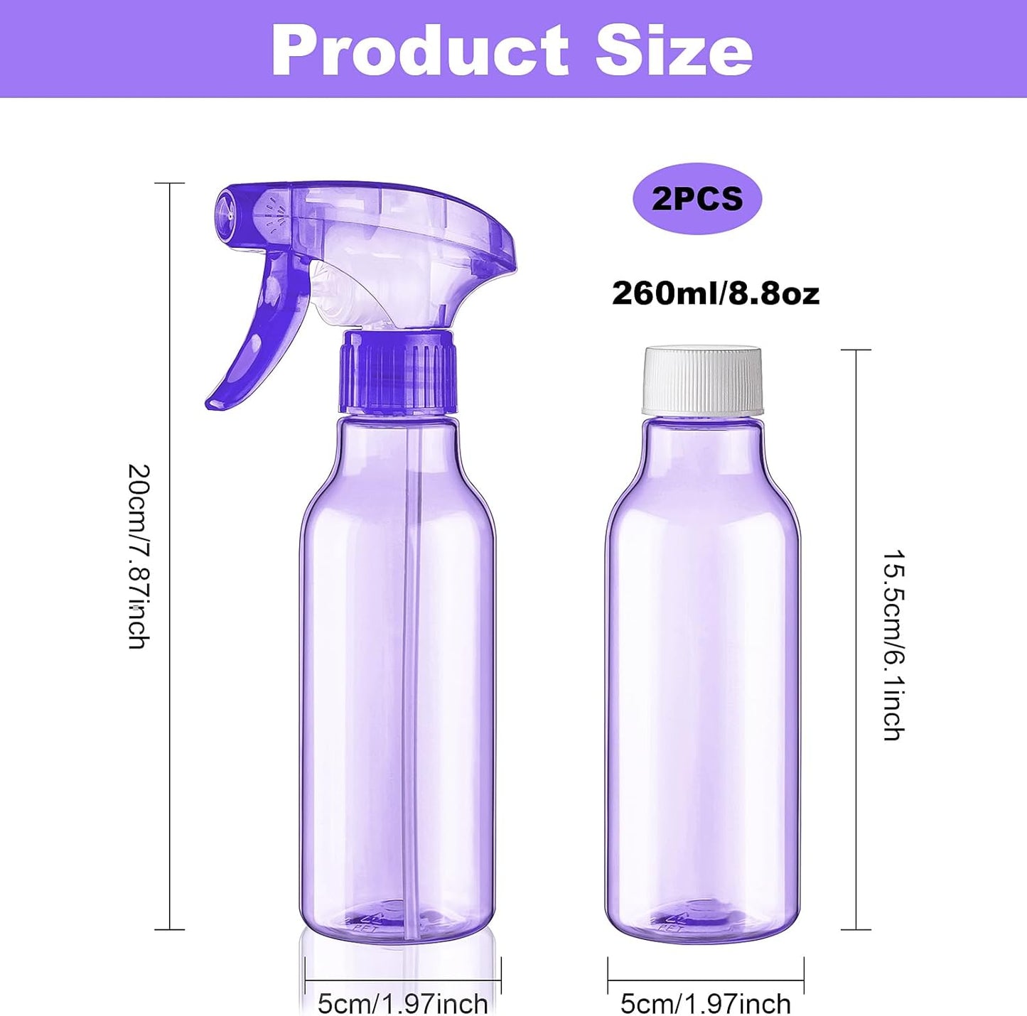 Cosywell Empty Spray Bottles 8.8oz/260ml 2 Pack Plastic Spray Bottle for Cleaning Mist/Stream Refillable Container Water Spraying Bottle for Cooking Hair Care Essential Oils(Purple)