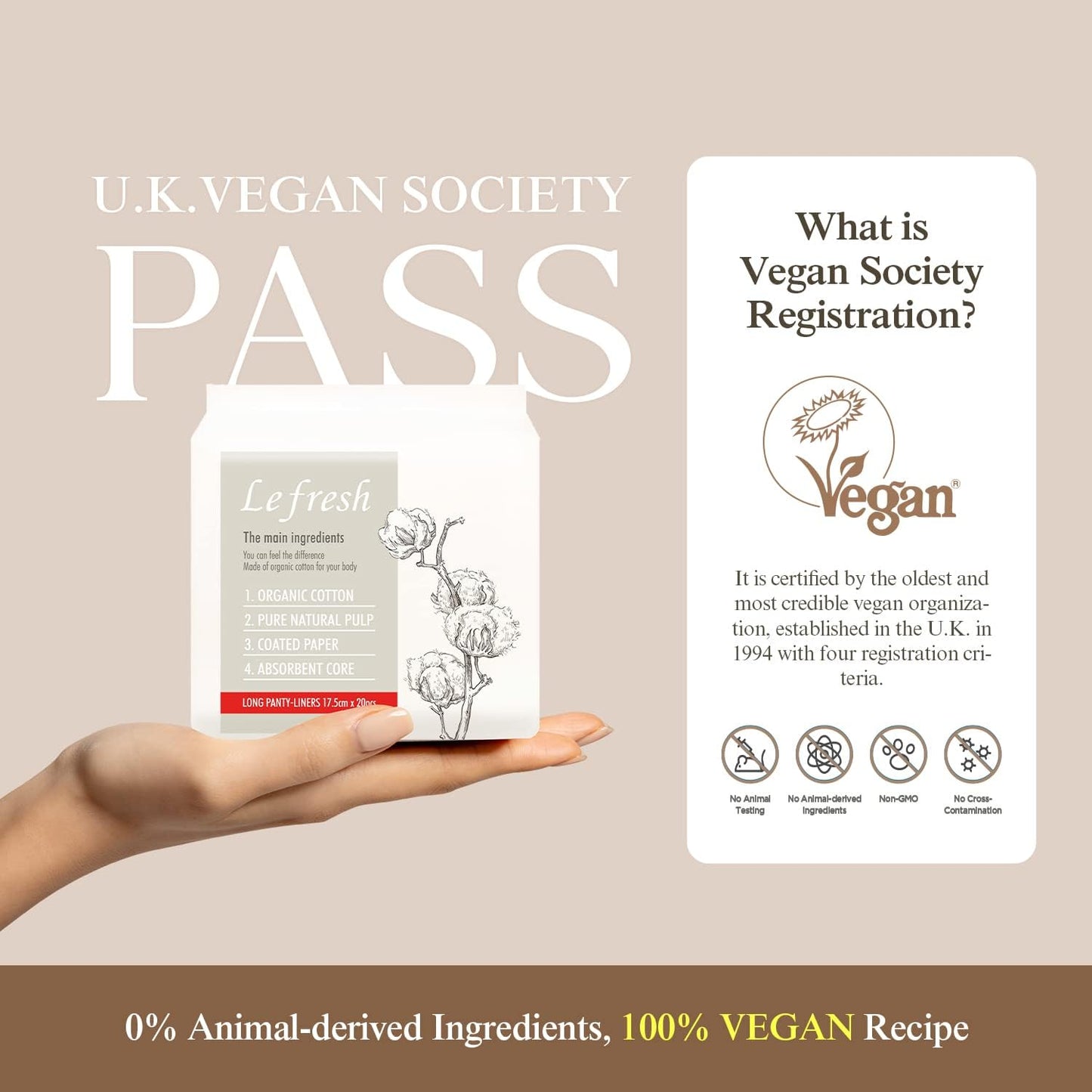 Lefresh Organic Cotton Cover Panty Liners | Long,40 Count | Unscented - Vegan - Chlorine Free - Daily Feminine Pads - Light Absorbency