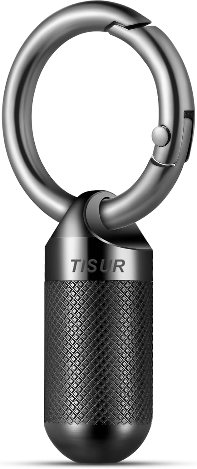 TISUR Small Pill Keychain Container, Mini Portable Titanium Keychain Pill Holder, Pocket Travel Bottle Metal Purse Box Case Black (Tiny Black-0.39inch)