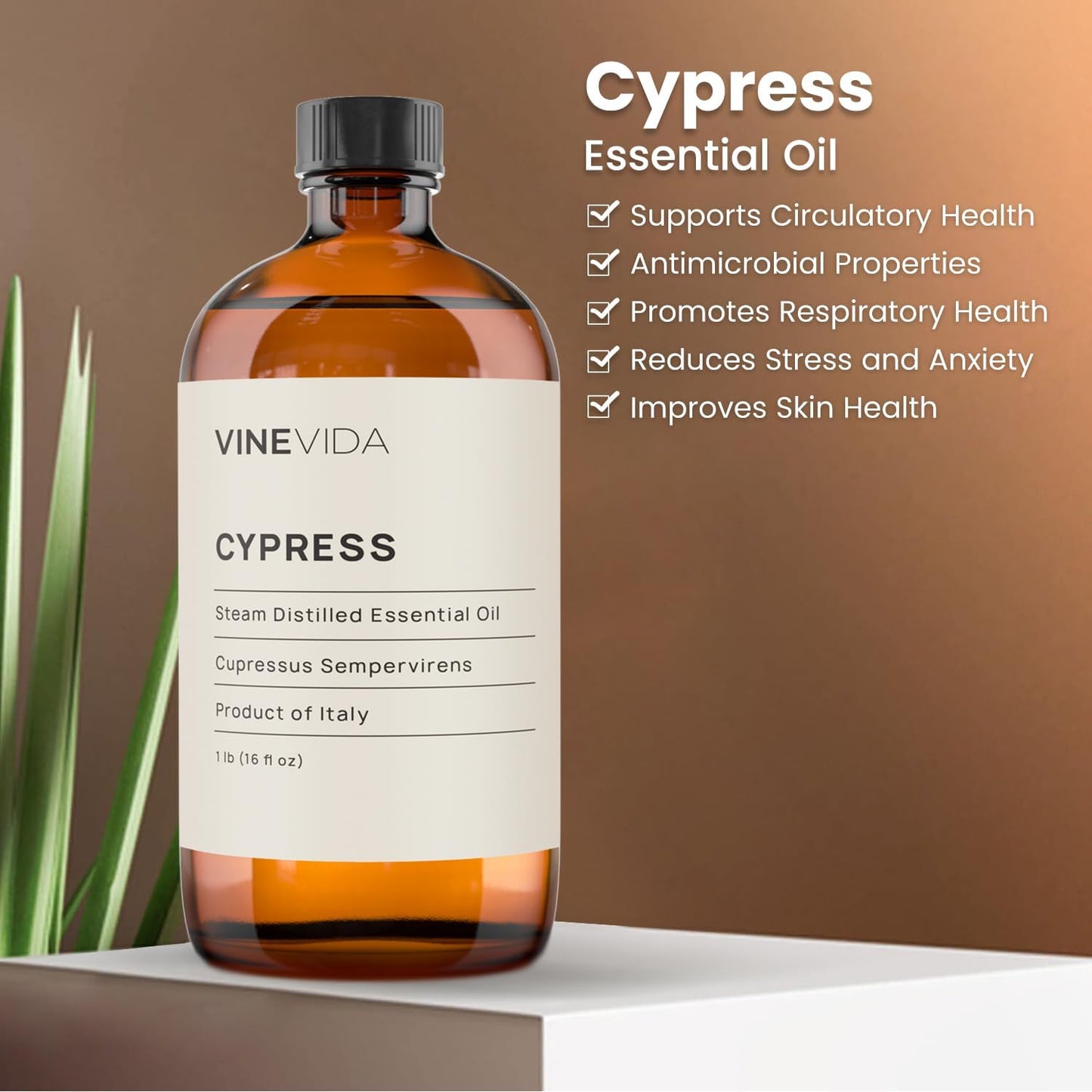 VINEVIDA Cypress Essential Oil 16 oz - Undiluted Cypress Oil - DIY Candle Scents for Candlemaking - Bulk Essential Oil for Soap Making Safe for Skin