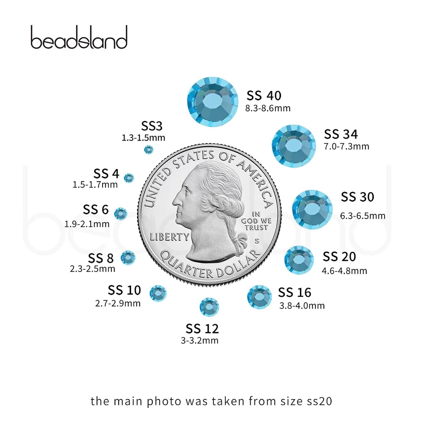 Beadsland 144pcs Flat Back Crystal Rhinestones Round Gems for Nail Art and Craft Glue Fix, Aquamarine, SS40, 8.4-8.7mm