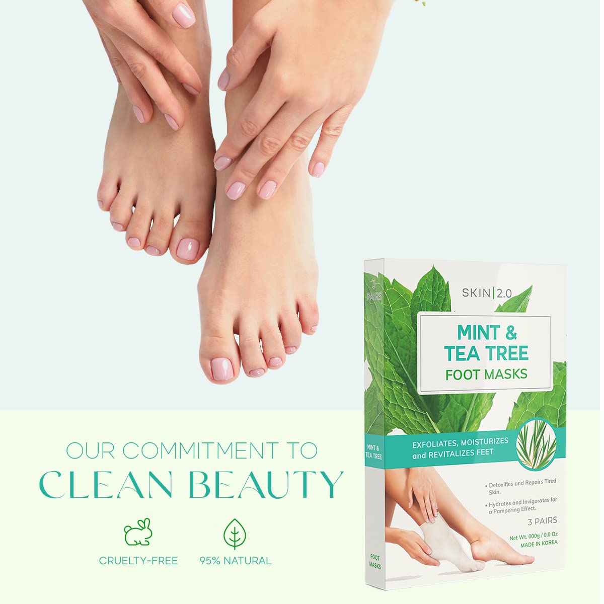 Tea Tree & Mint Foot Masks - Fights Athlete's Foot, Detoxifies & Exfoliates, Cooling & Relaxing - Dermatologist Tested Korean Skincare - Clean Beauty, Cruelty-Free, All Skin Types - 3 Pairs