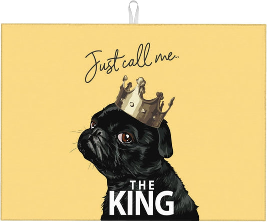 Funny Bulldog Dish Drying Mat for Kitchen Counter Cute Dog Drying Pad 18x24 Inch Yellow Absorbent Reversible Dish Drainer Rack Mats