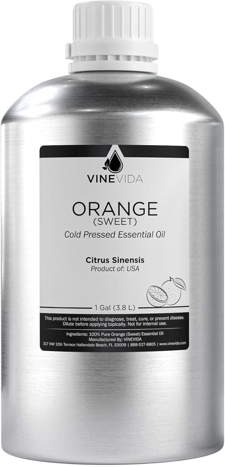 VINEVIDA Orange Sweet Essential Oil - Gallon Orange Oil Undiluted - Bulk Gallon Essential Oil for Soap Making Safe for Skin - DIY Candle Scents for Candlemaking - 8 lbs