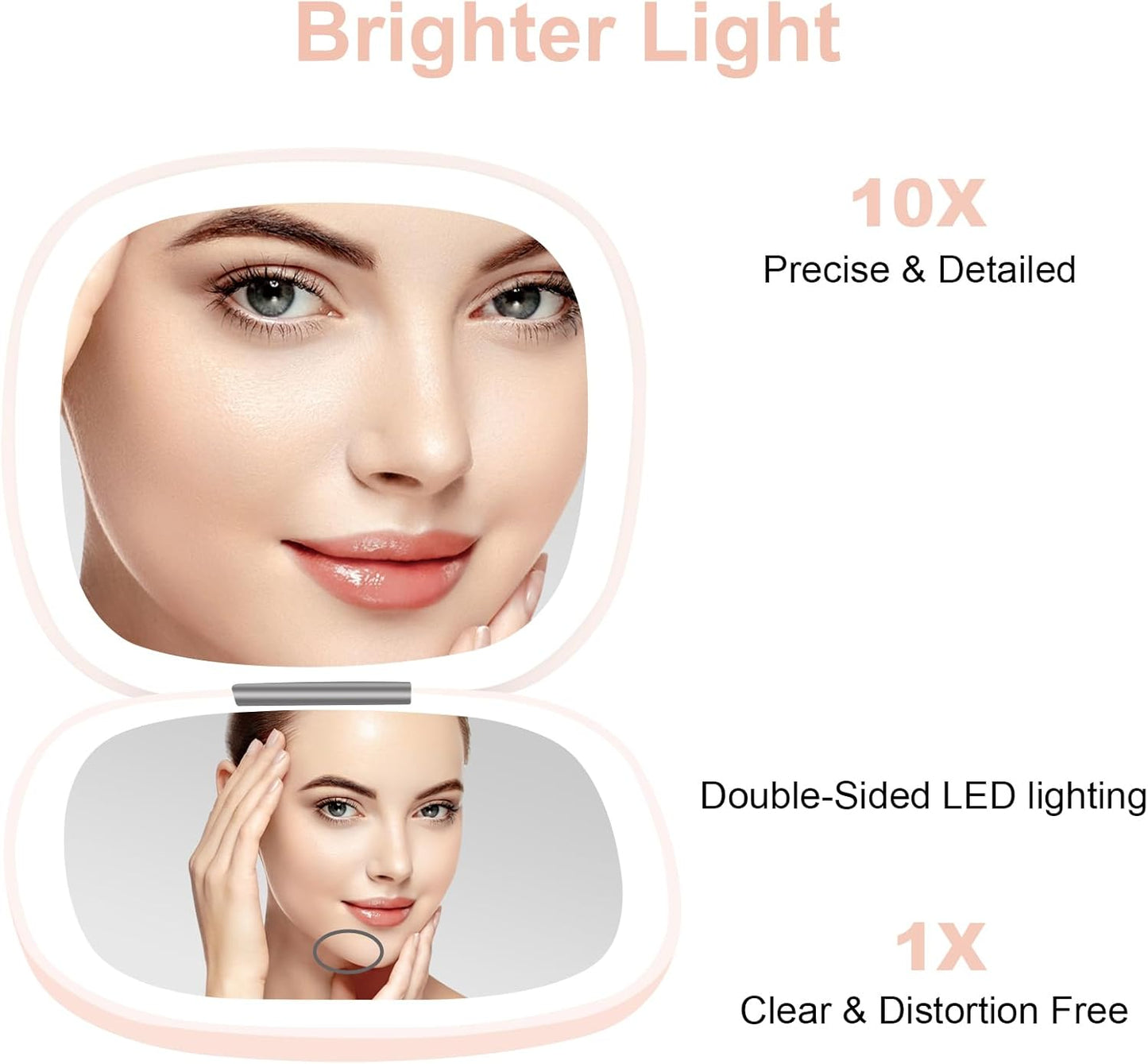 deweisn Compact Mirror, Lighted Travel Makeup Mirror with 1X/10X Magnifying Double Sided Dimmable Portable Pocket Mirror for Handbag and Pocket, USB Charging(Pink)