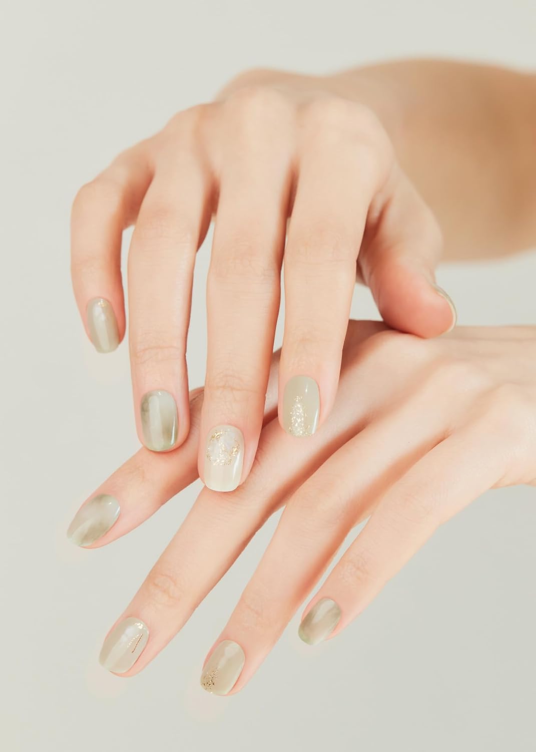 ohora Semi Cured Gel Nail Strips (N Green Tea) - Works with Any Lamps, Salon-Quality, Long Lasting, Easy to Apply & Remove - Includes 2 Prep Pads, Nail File & Wooden Stick