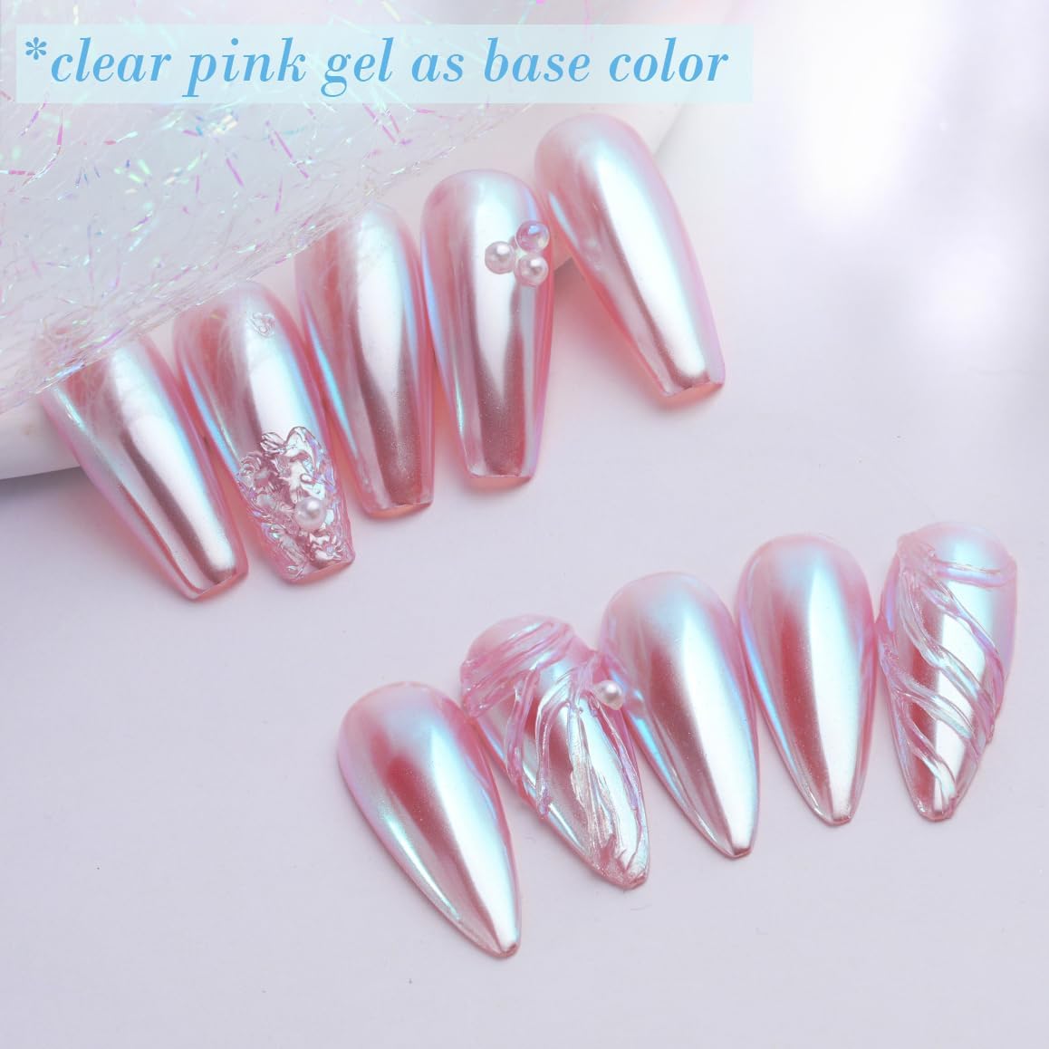 Pretty Diva Moonlight Chrome Nail Powder, Glossy Aurora Mermaid Unicorn Chrome Powder for Nails, Iridescent Unichrome Nail Art Glitter Decoration for Home DIY Salon Manicure Pigment