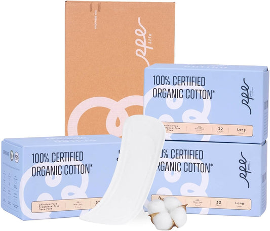 100% Organic Long Panty Liners for Women - 96ct, Ultra Thin Cotton Cover, Light Absorbency, Unscented Barely There Pantiliners (Long Liner, Size 2, 96ct)