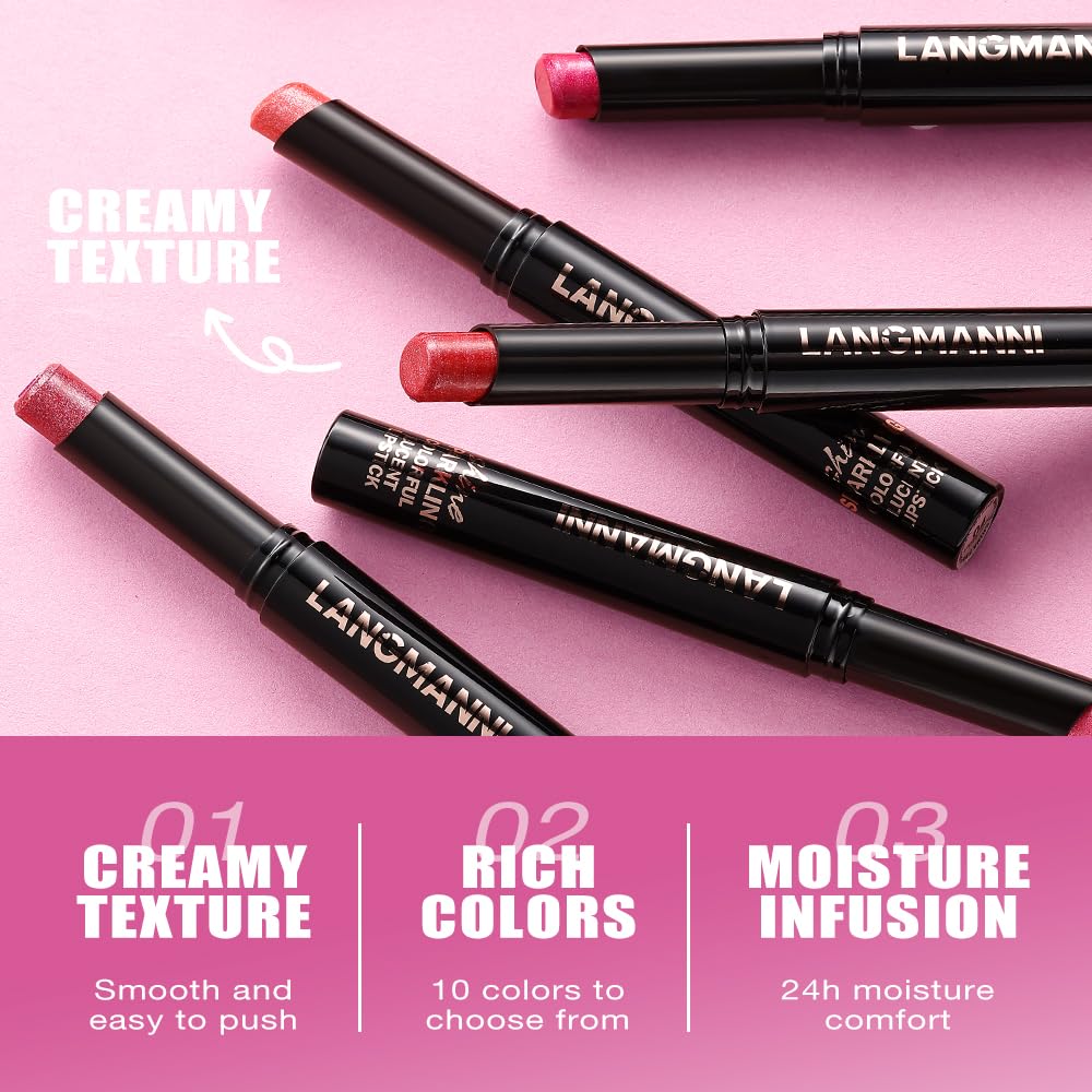 Jolilab 4Pcs Sparkling Lipstick Lip Gloss Long Lasting Waterproof Moisturizer Lip Balm Glitter Shimmer Metallic Lipstick, Diamond Shiny Bold Glow Goth Lipstick for Women Girls,Non-sticky(03+04+09+10