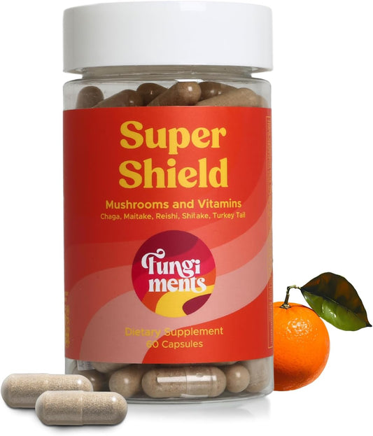 Super Shield - Mushroom Supplement - Chaga, Maitake, Reishi, Shiitake, and Turkey Tail Mushrooms, Vitamin C, Zinc, Black Elderberry, Antioxidants - Immune Support (60 Capsules)