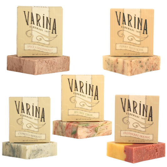 Varina Christmas Variety Bar Soap - Gentle Cleansing for Sensitive Skin - 5 Pack - Experience Healthy and Glowing Skin