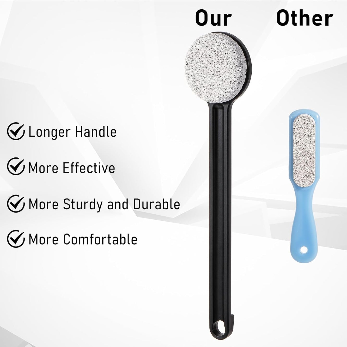 Pumice Stone for Feet with Long Handle 14", Hard Skin Callus Remover, Scrubber and Exfoliator for Dead Dry Skin, Softer & Smoother Feet, Pedicure Tool (Straight) Black