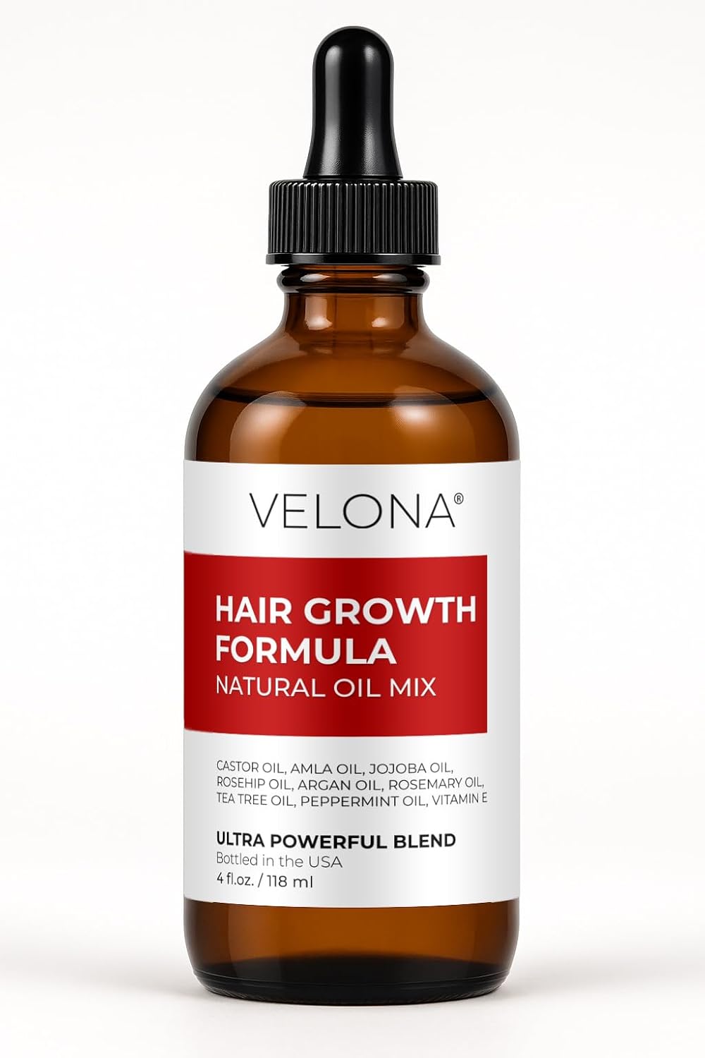 velona Hair Growth Formula - 4 oz | Castor, Amla, Jojoba, Argan, Rosemary, Peppermint, Tea Tree Oils, Vitamin E | Natural Mix with Organic Carrier and Essential Oils