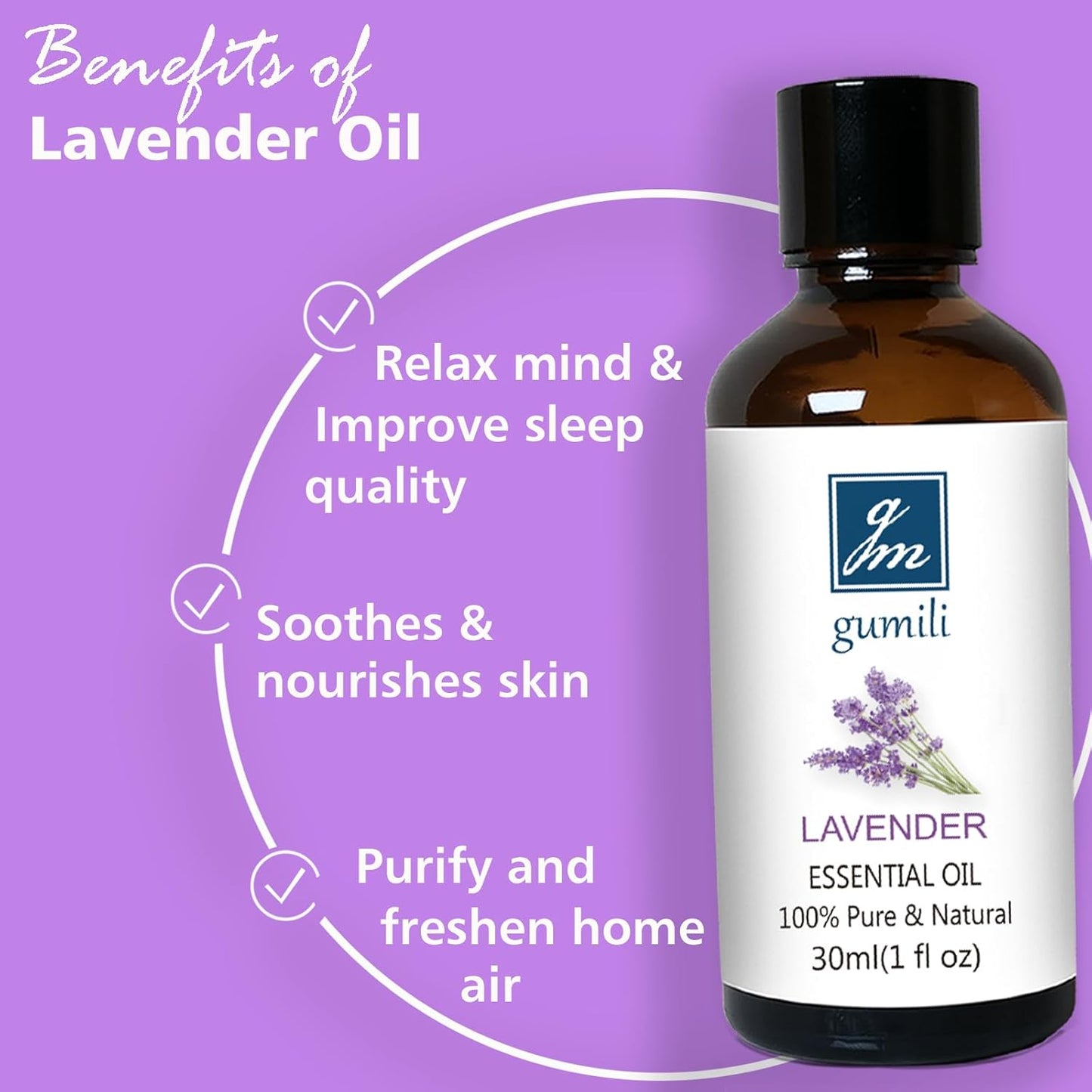 Lavender Essential Oil, Pure Lavender Oil for Skin, Hair, Diffuser, Spray, Body Wash, Lotion, Soap, Household - 1 Oz/30ml
