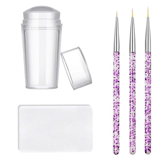 Nail Stamper Nail Art Brushes - French Tip Nail Stamp Clear Nail Art Stamper Jelly with Scraper, 3pcs Nail Pen Brushes, Soft Silicone Stamper Printer DIY French Tip Nail Stamping (3Pcs)
