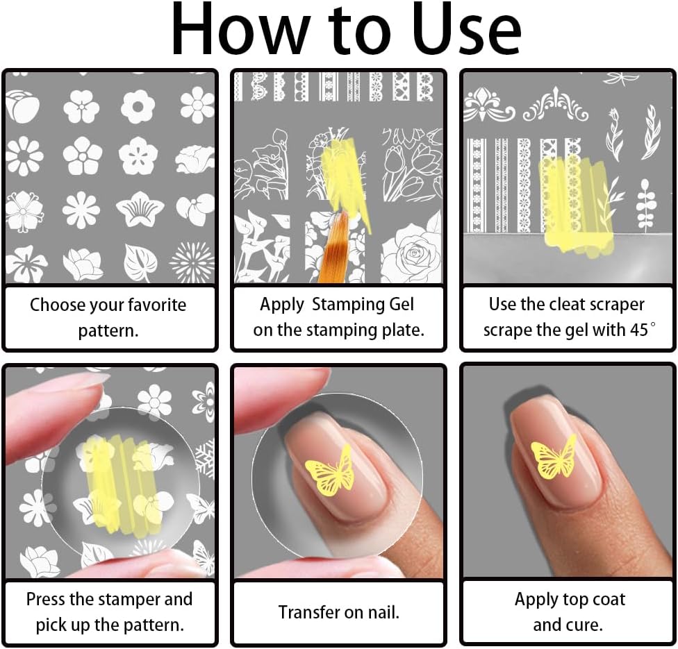 3Pcs Mix Floral Design Nail Stamping Plate Lace Flowers Nail Stamping Templates French Tip Art Stamp Plates Image Plate Stainless Steel DIY Reusable Tools for Manicure Printing