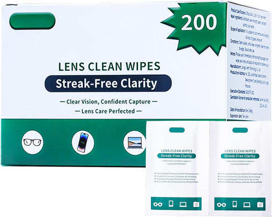 Eye Glasses Cleaner Wipes,Lens Wipes for Glasses/Sunglasses/Eyeglasses,Cleaning Wipes,Lens Wipes Individually Wrapped,Safe for All Lens Surfaces(200PCS)