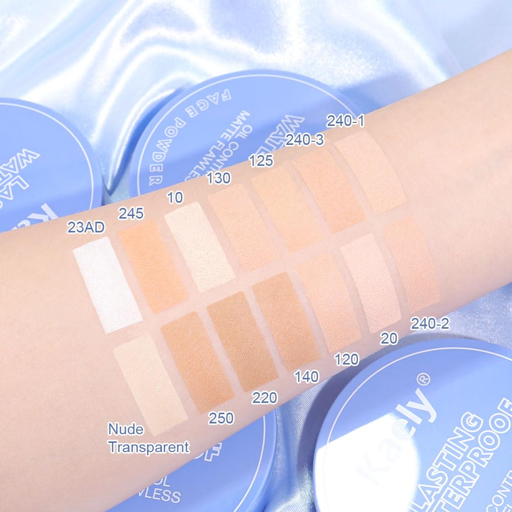 Kaely Oil Control Face Pressed Powder, Perfection Matte Compact Powder, Long Lasting Waterproof Finishing Powder Makeup, polvo compacto de maquillaje, Lightweight, Vegan, 10 Porcelain